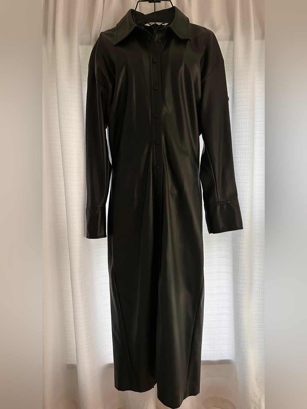Zara Black Faux Leather Long Maxi Button-Up Shirt Dress - Picture 3 of 12